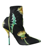 Dolce & Gabbana Black Floral Jersey Stretch Ankle Boots Shoes -   -  Dolce & Gabbana.